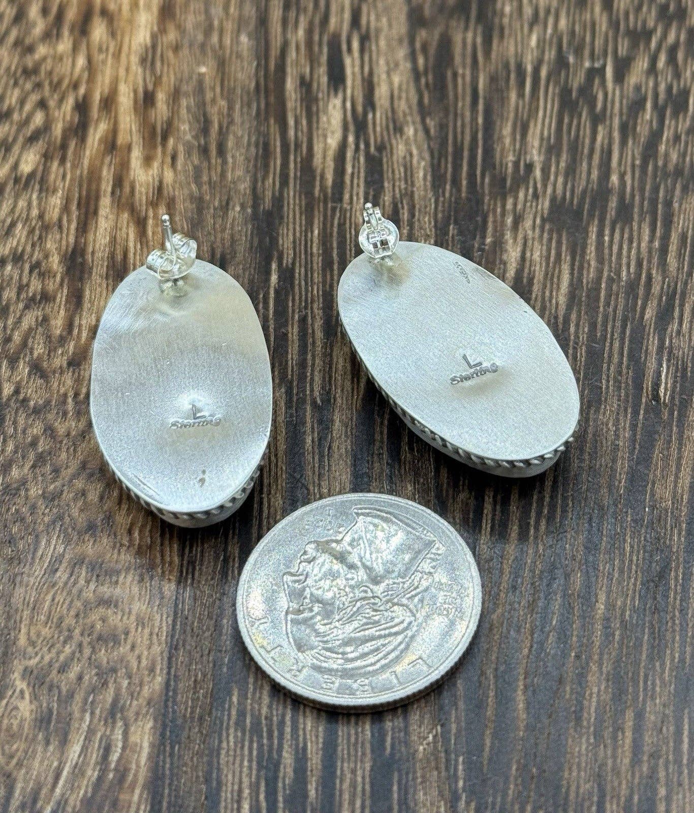 Authentic Native American Navajo Handmade Sterling Silver Violet Rose Dahlia Post Earrings Letricia Largo