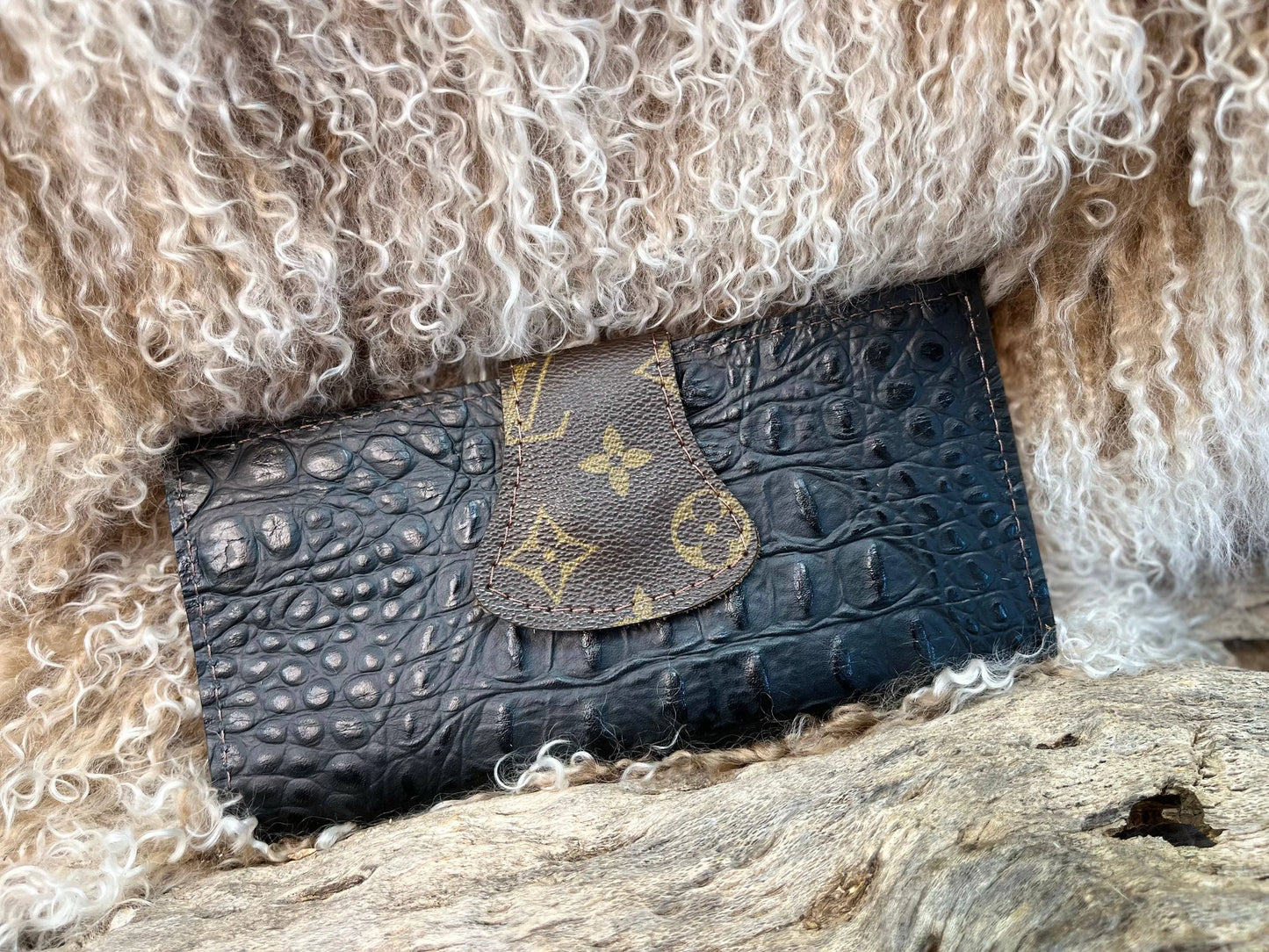 Keep It Gypsy - Black Embossed Leather Wallet Upcycled