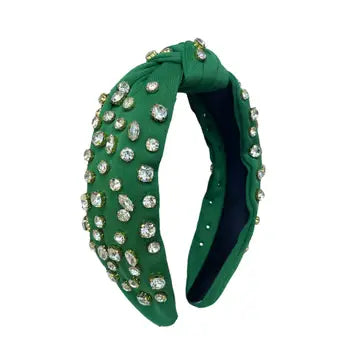 Green Top Knot Headband With Rhinestones
