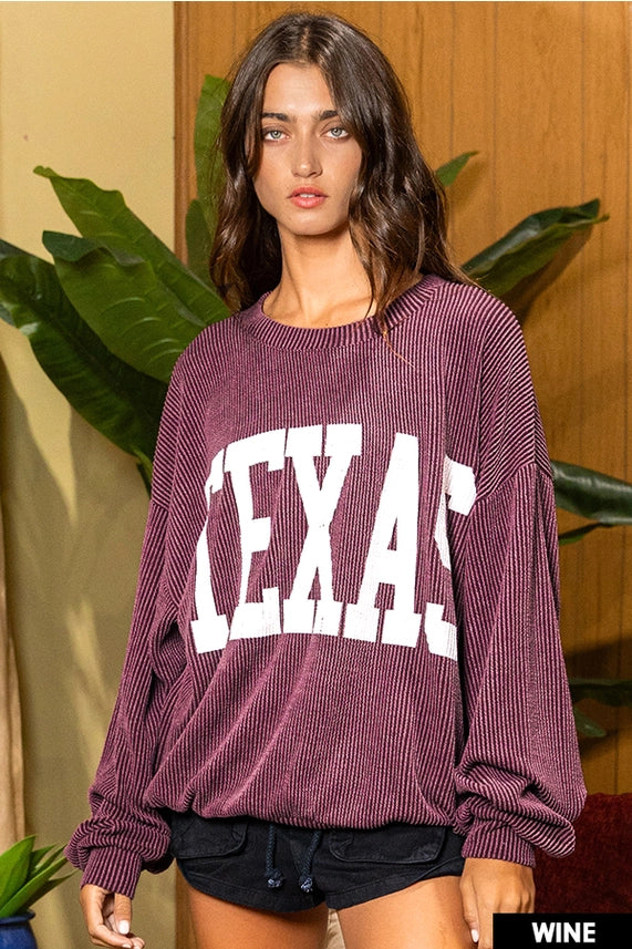 Texas Ribbed Sweatshirt- Maroon