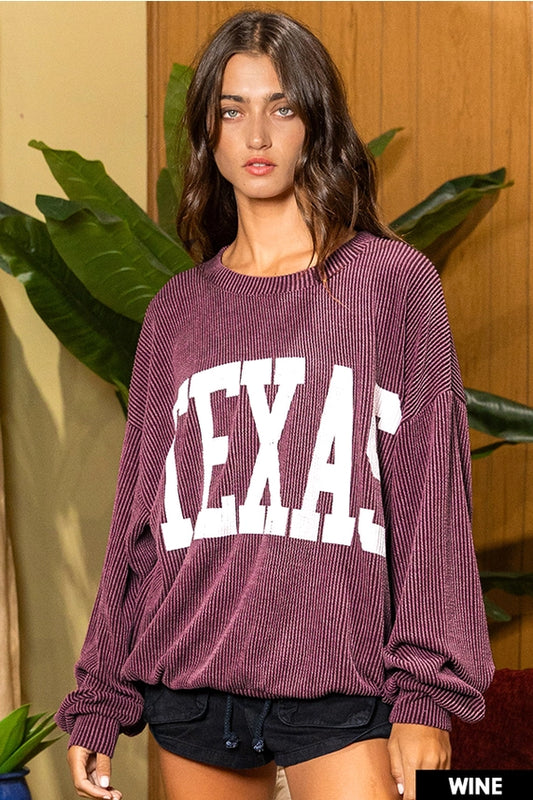 Texas Ribbed Sweatshirt- Maroon