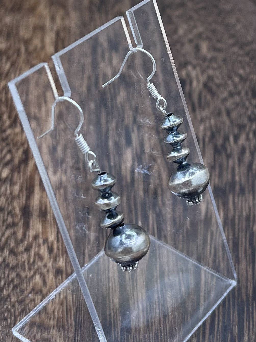 Authentic Navajo Handmade Sterling Silver Assorted Pearl Dangle Earrings By Deena Lane