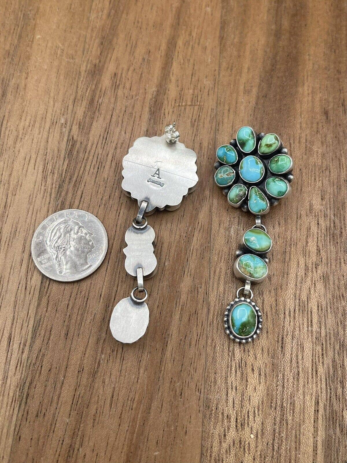 Authentic Native American Navajo Handmade Silver Sonoran Gold Turquoise Cluster Earrings