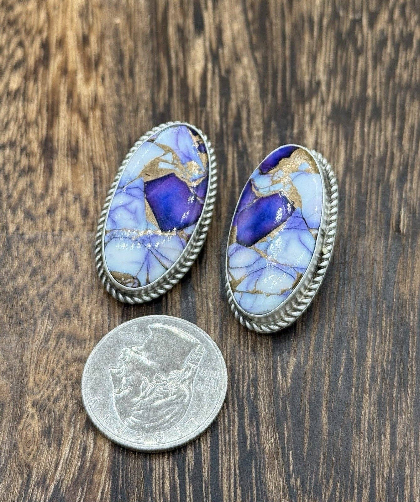 Authentic Native American Navajo Handmade Sterling Silver Violet Rose Dahlia Post Earrings Letricia Largo