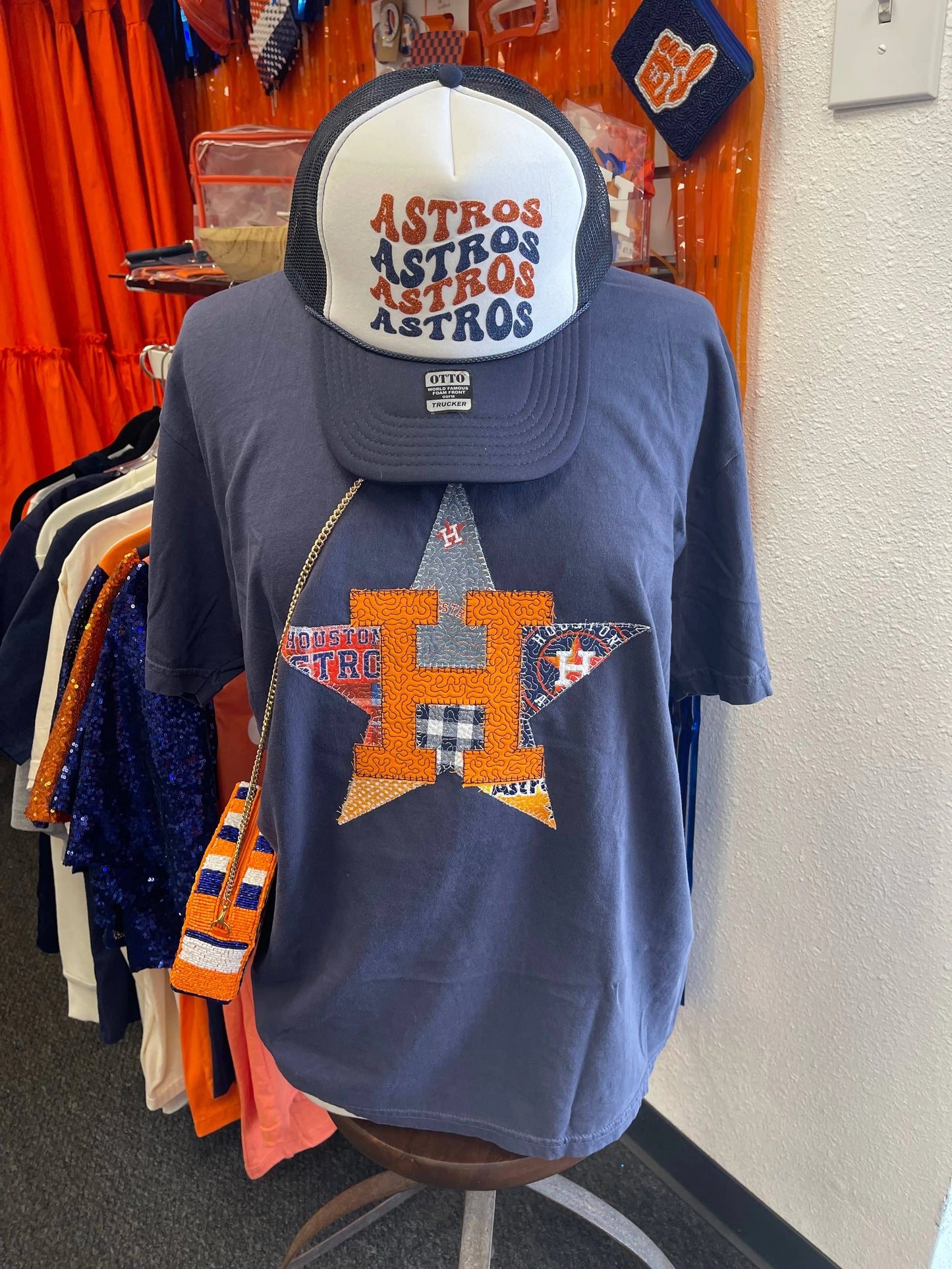 Astros Quilted Comfort Colors Tee- Navy
