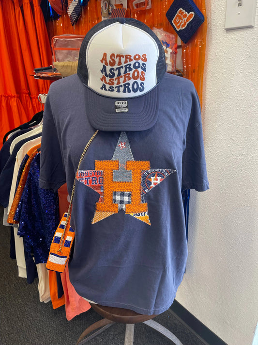 Astros Quilted Comfort Colors Tee- Navy