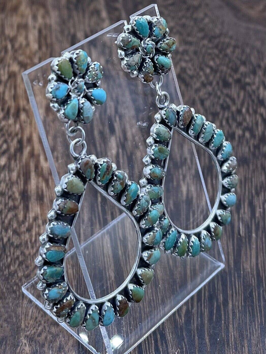 Authentic Navajo Handmade Sterling Silver Turquoise Cluster Post earrings Mathilda Benally
