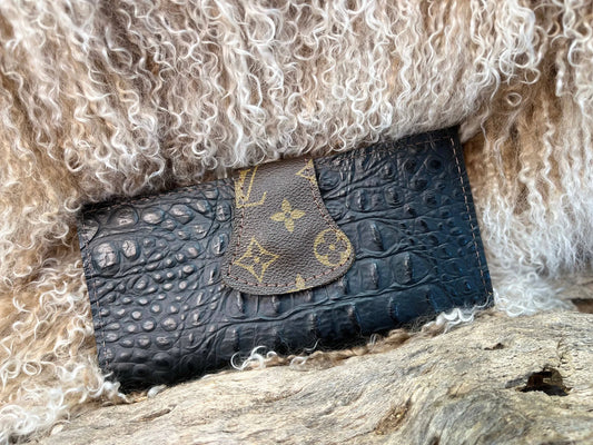 Keep It Gypsy - Black Embossed Leather Wallet Upcycled