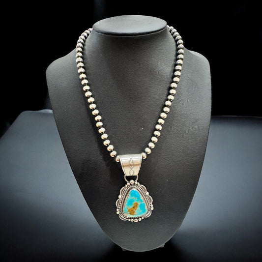 AUTHENTIC NATIVE AMERICAN PENDANT/NECKLACE-NAVAJO-KINGMAN TURQUOISE