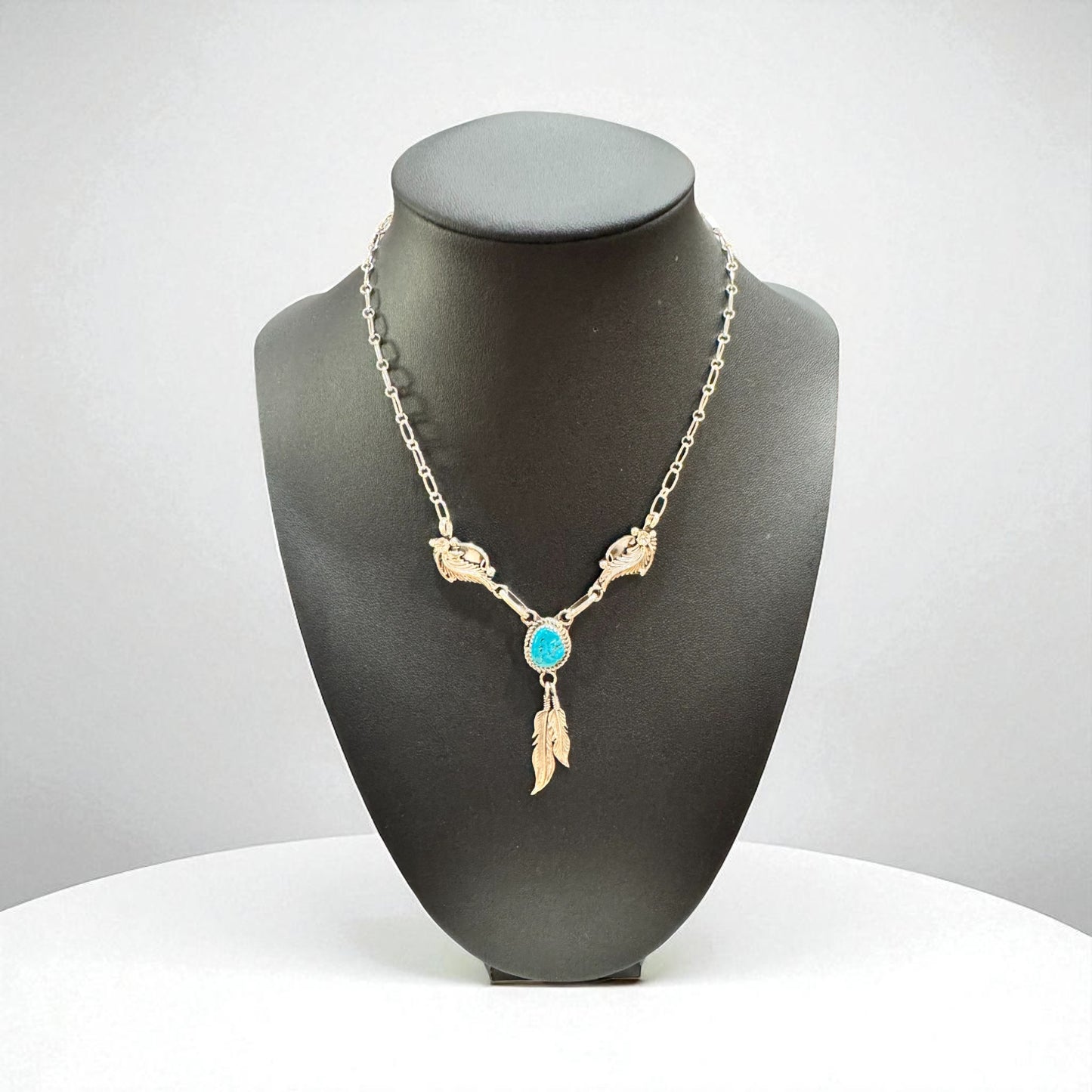 AUTHENTIC NATIVE AMERICAN FEATHER NECKLACE WITH TURQUOISE