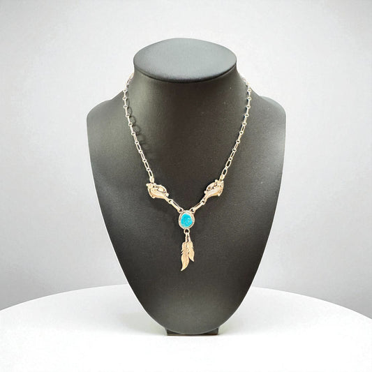 AUTHENTIC NATIVE AMERICAN FEATHER NECKLACE WITH TURQUOISE
