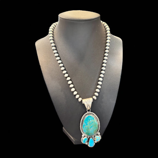 Authentic Native American 4 Stone Navajo Pendant With Navajo Pearls