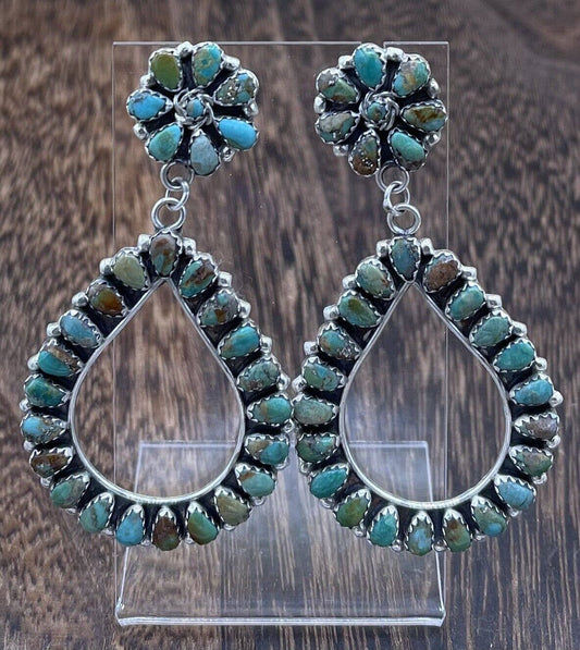 Authentic Navajo Handmade Sterling Silver Turquoise Cluster Post earrings Mathilda Benally