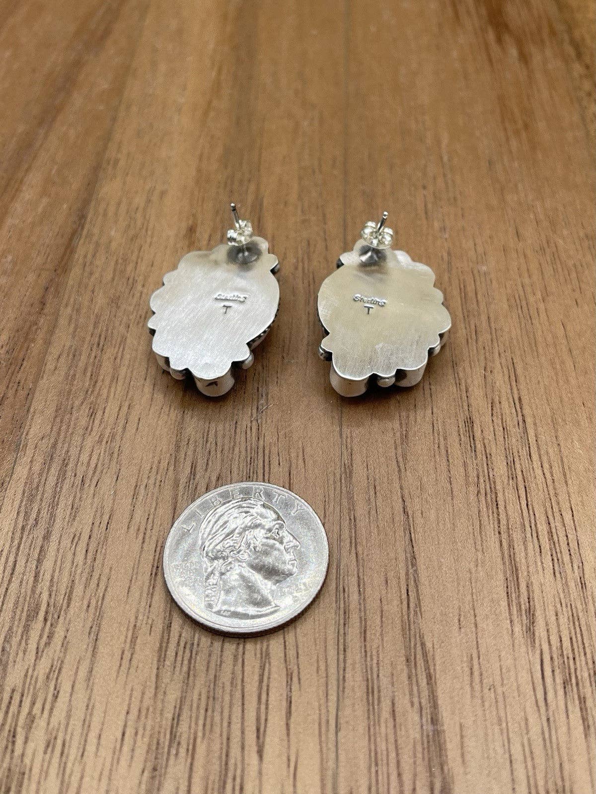 Authentic Navajo Handmade Sterling Silver Pink Conch Half Cluster Earrings By Tricia Smith