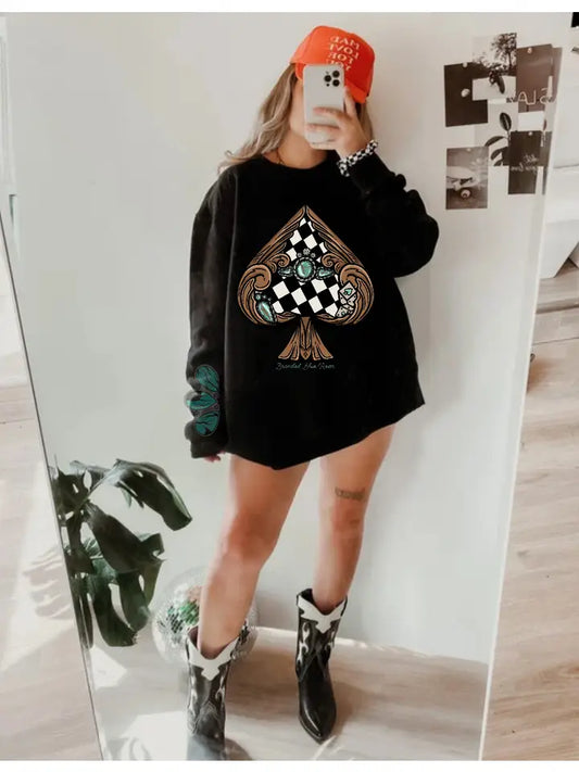 Black Checkered Western Spade Sweatshirt