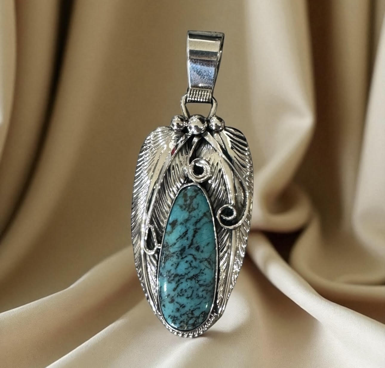 AUTHENTIC NATIVE AMERICAN FEATHER TURQUOISE PENDANT (PENDANT ONLY)