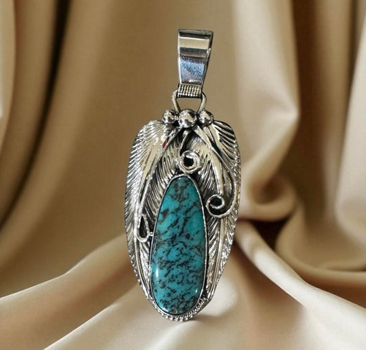 AUTHENTIC NATIVE AMERICAN FEATHER TURQUOISE PENDANT (PENDANT ONLY)